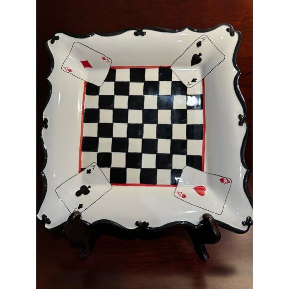 Young's Heartfelt Kitchen Creations 12x12” Casino Card Checkers Ceramic Platter - Picture 1 of 9